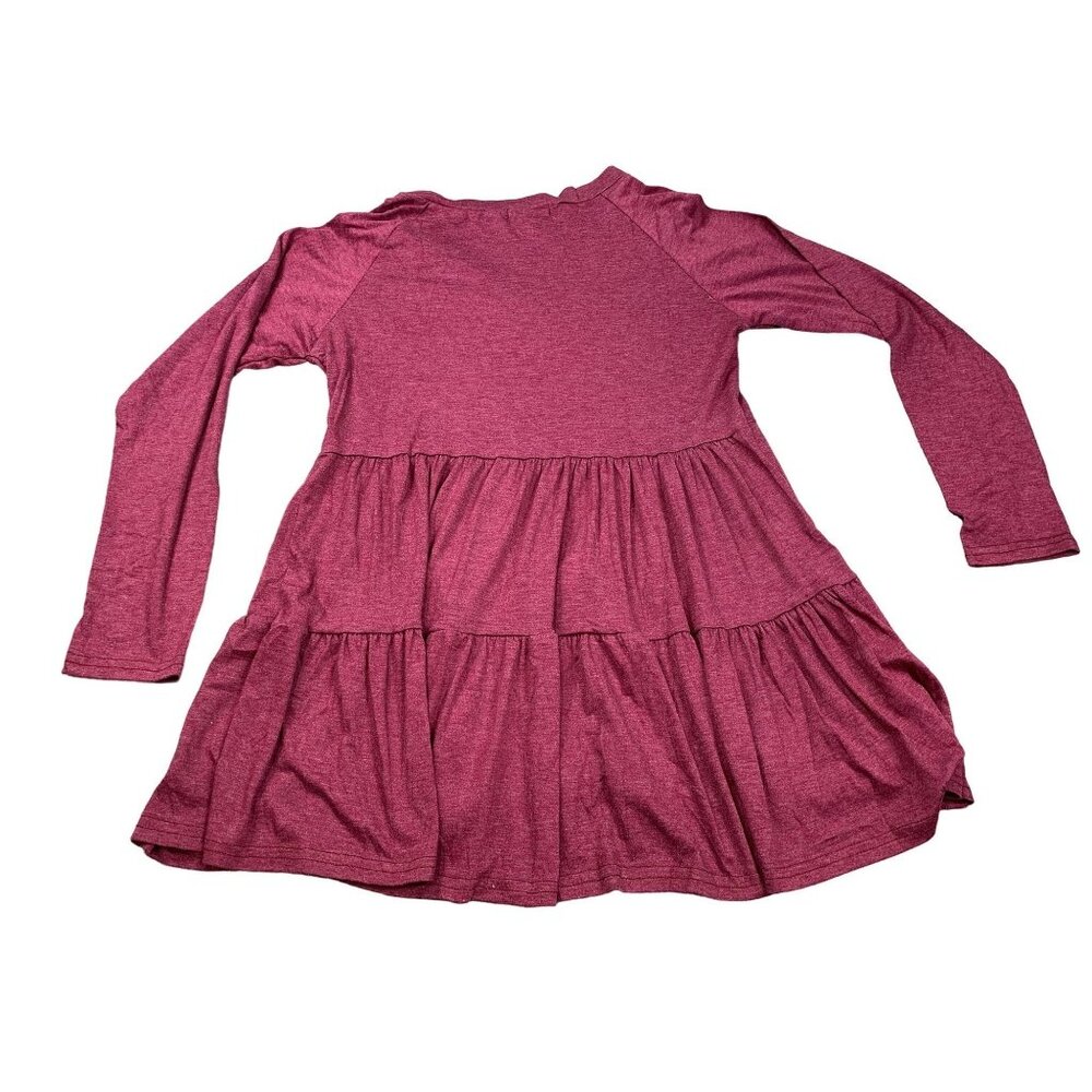 For G And PL Women's Small Burgundy V-Neck 3/4 Sleeve Fairy Peplum Tunic Top